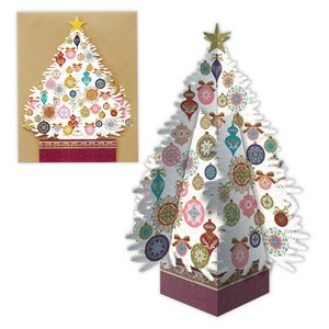レーザーカット 箔ホワイトツリー【立体クリスマスカード】