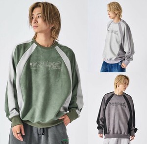 <2024秋冬新作>ポリエステルスウェード　配色切り替えトレーナー/ユニセックス