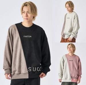 <2024秋冬新作>ポリエステルスウェード　配色ドッキングトレーナー/ユニセックス　刺繍