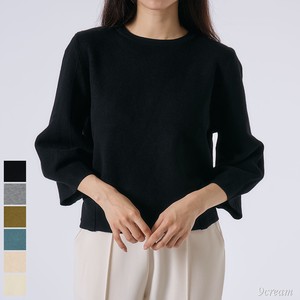 Sweater/Knitwear Knitted Round Neck Balloon Sleeve 7/10 length