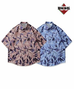 【HOOK】古着風総柄ビッグアロハシャツ アロハシャツ メンズ 半袖 トップス 葉 リーフ ユニセックス