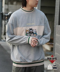 【HOOK】-original- ニャンコカフェ〜総刺繍バイカラー切り替えスウェット ユニセックス