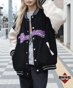 【HOOK】ポッププリントリバーシブルコーデュロイチェックワッペン刺繍スタジャン ユニセックス