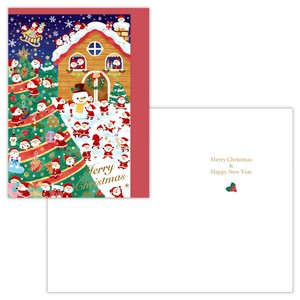 ミニサンタ 木の家【二つ折りクリスマスカード】