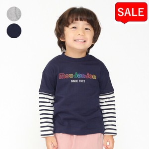 袖ボーダーレイヤード風長袖Tシャツ・ロンT  M52806  本体綿100％ ブランドロゴプリント 肌触り良い素材