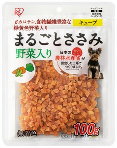 【アイリスオーヤマ　ペットフード　ジャーキー】　まるごとささみジャーキーキューブ　野菜入り100g