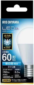 【アイリスオーヤマ　電球　LED】　LED電球 E17 全方向 60形相当 昼白色