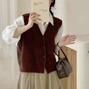 Vest/Gilet Front V-Neck Sleeveless Ribbed Knit [2024 A/W]