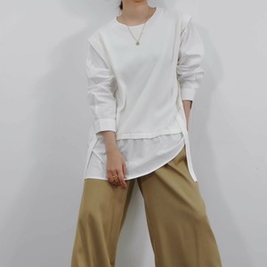 【即納】アシメシャツ×ニット(ホワイト　ブラック)白黒　異素材　レイヤード風