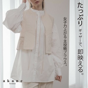 Button Shirt/Blouse Gathered Blouse Puff Sleeve
