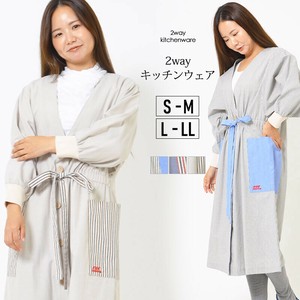 キッチンウェア S-M L-LL エプロン ワンピース風 ウエストマーク 洗濯機 Vネック フロントボタン お洒落