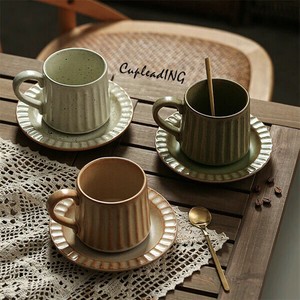 ＜人気商品＞早い者勝ち 手描きマグカップ 粗陶 マグカップ イタリア式 3点セット コーヒースプーン レトロ