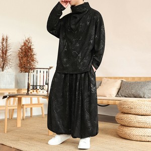 メンズ ファッション 長袖Tシャツ+ワイドレッグパンツ 2点セット  無地 ドラゴン ゆったり 快適  YEA1352
