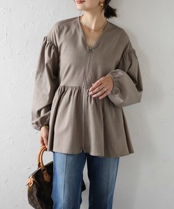 Button Shirt/Blouse Tunic Front Zipper Peplum