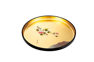 37-4313 10.0やわらぎ丸盆　古代朱　金銀箔蒔絵　花いちもんめ