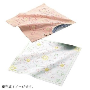 154　刺し子　花ふきん　水辺の桜