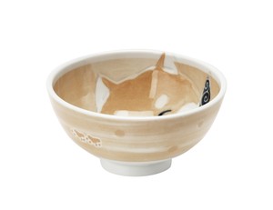 笑いぬ　軽量茶碗　オレンジ【日本製】犬のお皿　柴犬