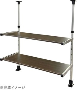 TAKUBO タクボ 木目調収納棚 モクメタル つっぱり棚 2段 幅75cm MTP2-75