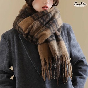 マフラー チェック柄 フリンジ レトロカジュアル 秋 冬   【2024AW】 WU1289