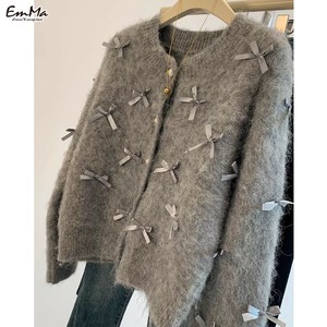 【2024AW】シャギーニット リボンカーディガン ファーニット 秋 冬 カジュアル