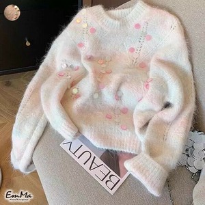 【2024AW】シャギーニット スパンコール飾り ニットプルオーバー 秋 冬 カジュアル
