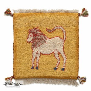 ギャッベ　HAJI作　ペルシャ　イラン　オーガニックウール　絨毯　ラグ　座布団　40×40cm　MSH15223_YE