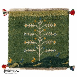 ギャッベ　HAJI作　ペルシャ　イラン　オーガニックウール　絨毯　ラグ　座布団　40×37cm　MSH15393_GR