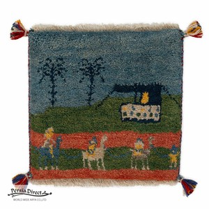 ギャッベ　HAJI作　ペルシャ　イラン　オーガニックウール　絨毯　ラグ　座布団　39×38cm　MSH15482_BL