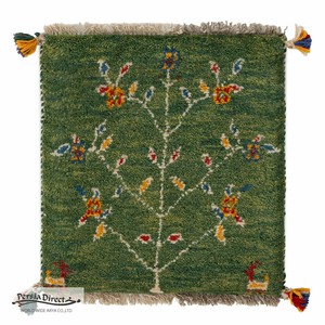 ギャッベ　HAJI作　ペルシャ　イラン　オーガニックウール　絨毯　ラグ　座布団　38×40cm　MSH15394_GR