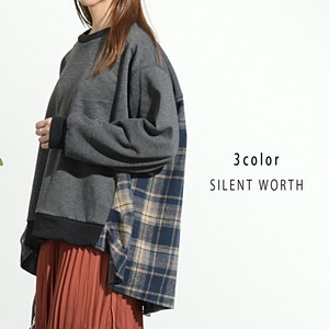 Button Shirt/Blouse Check Pattern Switched Pullover