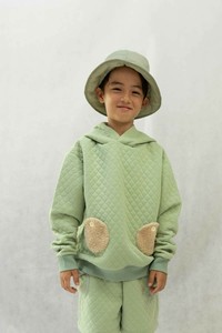 子供服 女の子 男の子 キッズ 秋冬 新作 スウェット トップス 長袖 ポンポンフーディー(モスグリーン)