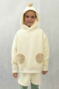 子供服 女の子 男の子 キッズ 秋冬 新作 スウェット トップス 長袖 ポンポンフーディー(オフ白)