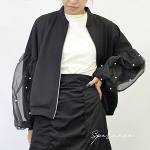 【再入荷♪残りわずか】袖パール＆チュールレイヤードドロップショルダーブルゾン