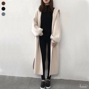 フーディロング丈ニットカーディガン 秋 冬 無地 コーディガン   EH3282【2024AW】