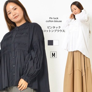 Button Shirt/Blouse Pintucked Tunic Band Collar