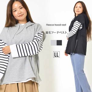 ベスト LL ワイドシルエット サイドスリット 洗濯機洗いフーデッド お尻が隠れる丈感 無地 大人カジュアル