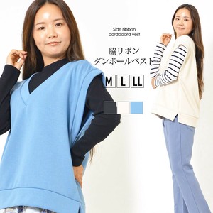 ベスト M L LL ワイドシルエット ダンボール素材 洗濯機洗い ラウンドネック サイドリボン 大人カジュアル