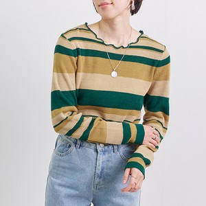Sweater/Knitwear Crew Neck Multi Border Ribbed Knit