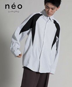 《 aimoha neo 》ストライプシャツ メンズ 長袖 ブロック トップス レディース おしゃれ デザインシャツ