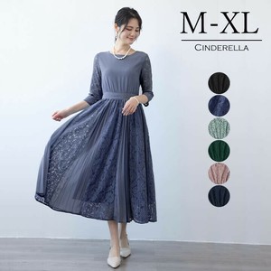 【M-XL】プリーツとレースを使用したロングドレス【2タイプ】