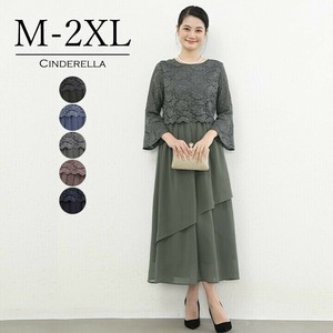 【M-2XL】レーストップスがエレガントな切替えドレス。