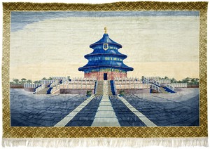 中国シルク 壁掛 タペストリー 天壇 約120×180cm