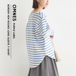 10番単ボーダー裾ラウンド長袖TシャツロンT