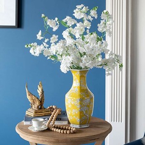 シノワズリ・花瓶・磁器・六角・イエロー