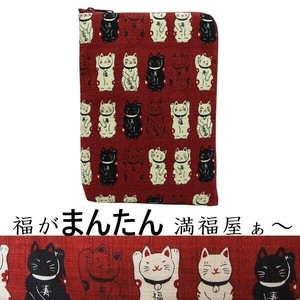 【特価】【日本製】 満福屋猫　ご朱印帳L字ポーチ　赤
