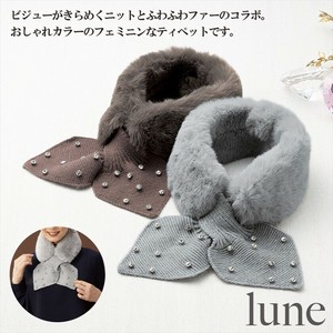 ルーネ／ビジュー付ニット＆ファーティペット　防寒/冬/あたたかい/マフラー/手袋
