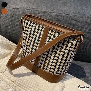 千鳥格子バケットバッグ PU 帆布 ショルダーバッグ カジュアル 秋 冬 【2024AW】 WU2223
