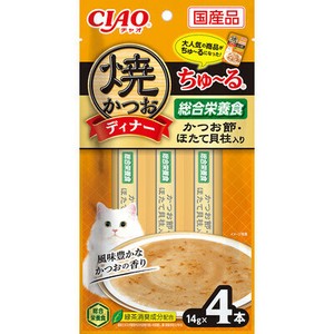 [いなばペットフード]焼かつおディナーちゅーる　かつお節・ほたて貝柱入り14g×4P