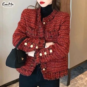 【2024AW】ノーカラーツイードジャケット 華やか コート 春 秋 カジュアル