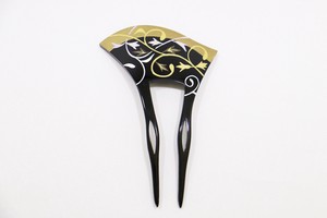髪飾り バチ型 かんざし 蒔絵 唐草 黒 (1171-1217-010)
